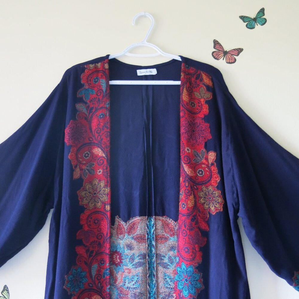 Time For Me Viscose Bohemian Floral Cardigan Kimono Top Size 2X( Fits Size S/M) - Picture 3 of 14